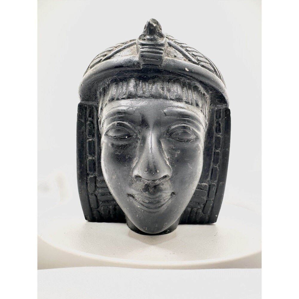 Ancient Egyptian Queen Cleopatra Head Handmade Black Basalt Stone Sculpture Gift